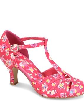T-Strap Floral Mid Heel Sandal in Bright Pink from I Love Billy